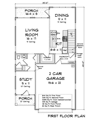 J7556-E Cottage House First Floor Plan, 4 Bedrooms, 2.5 Bathrooms | Plan 24613 