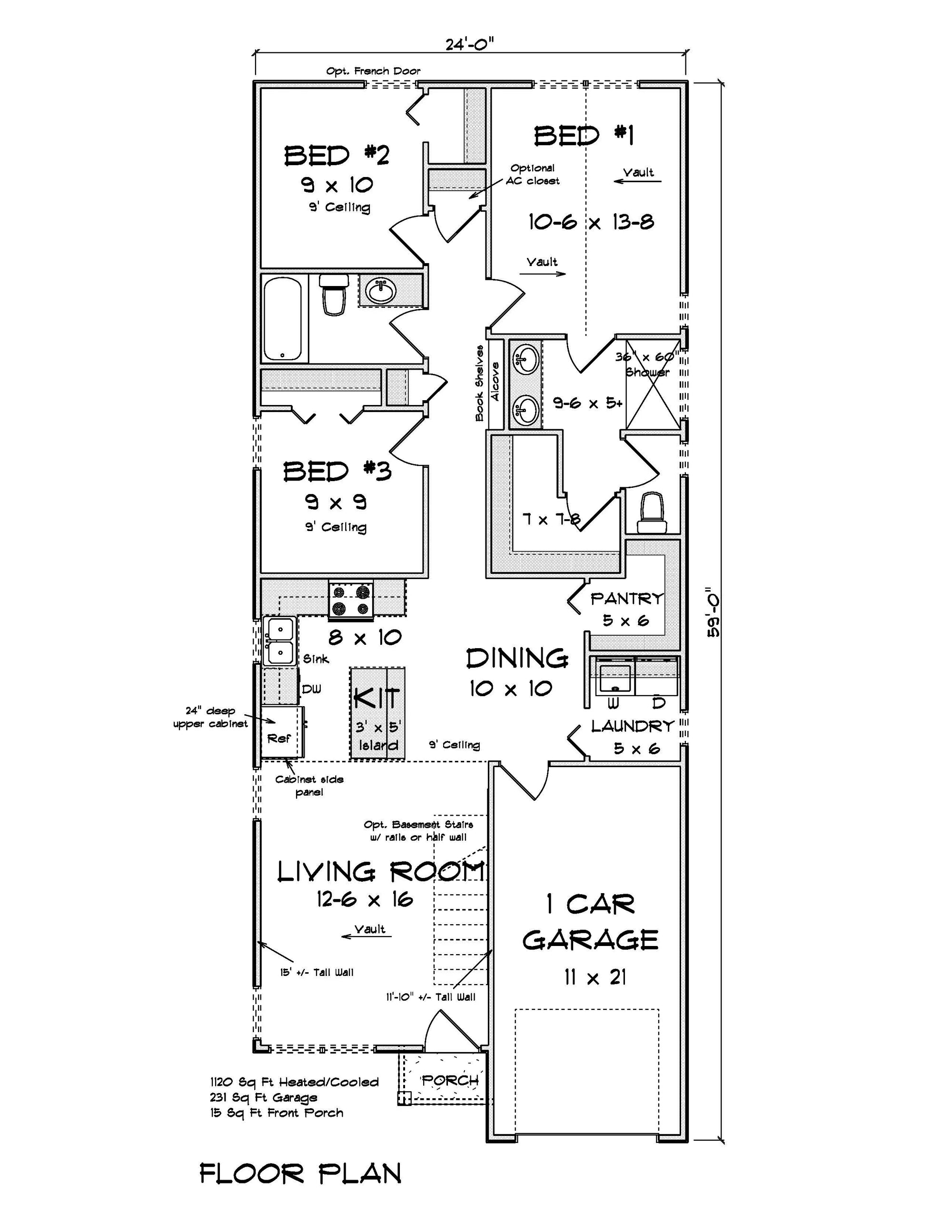 J7557-E Modern House First Floor Plan, 3 Bedrooms, 2 Bathrooms | Plan 24614 