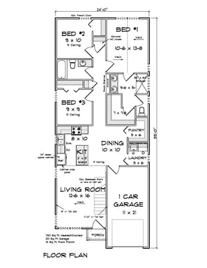 J7557-E Modern House First Floor Plan, 3 Bedrooms, 2 Bathrooms | Plan 24614 
