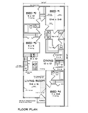 J7558-E Modern House First Floor Plan, 4 Bedrooms, 3 Bathrooms | Plan 24615 