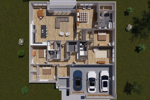 J7559-E Cottage House 3D First Floor, 4 Bedrooms, 3.5 Bathrooms | Plan 24616