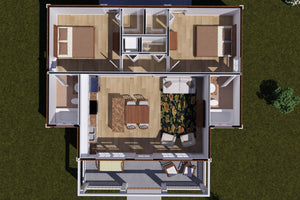 J7562-E Cottage House 3D First Floor, 2 Bedrooms, 2 Bathrooms | Plan 24618 