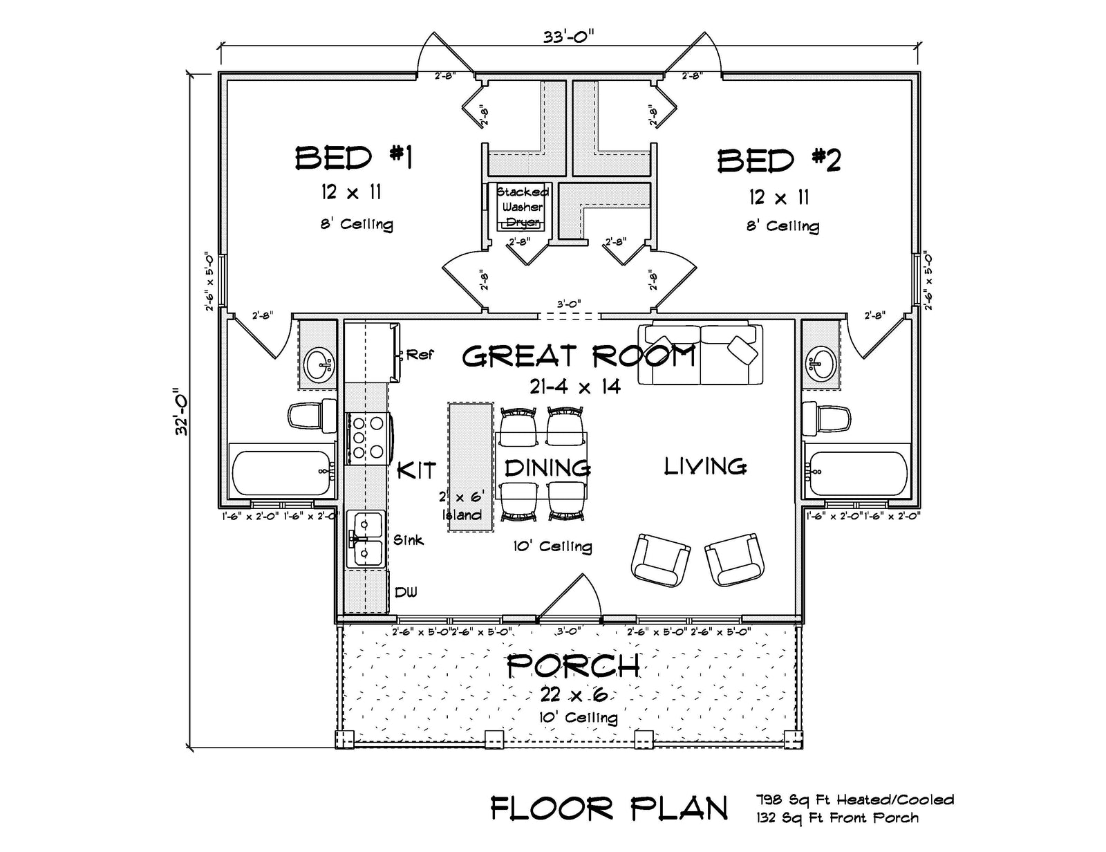 J7562-E Cottage House, 2 Bedrooms, 2 Bathrooms | Plan 24618 Exterior-1