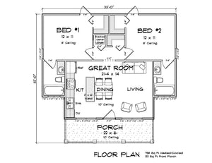 J7562-E Cottage House First Floor Plan, 2 Bedrooms, 2 Bathrooms | Plan 24618 