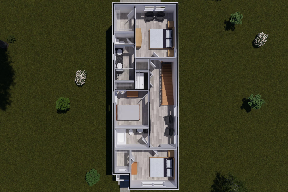 J7563-E Modern House 3D Second Floor, 4 Bedrooms, 3 Bathrooms | Plan 24619 