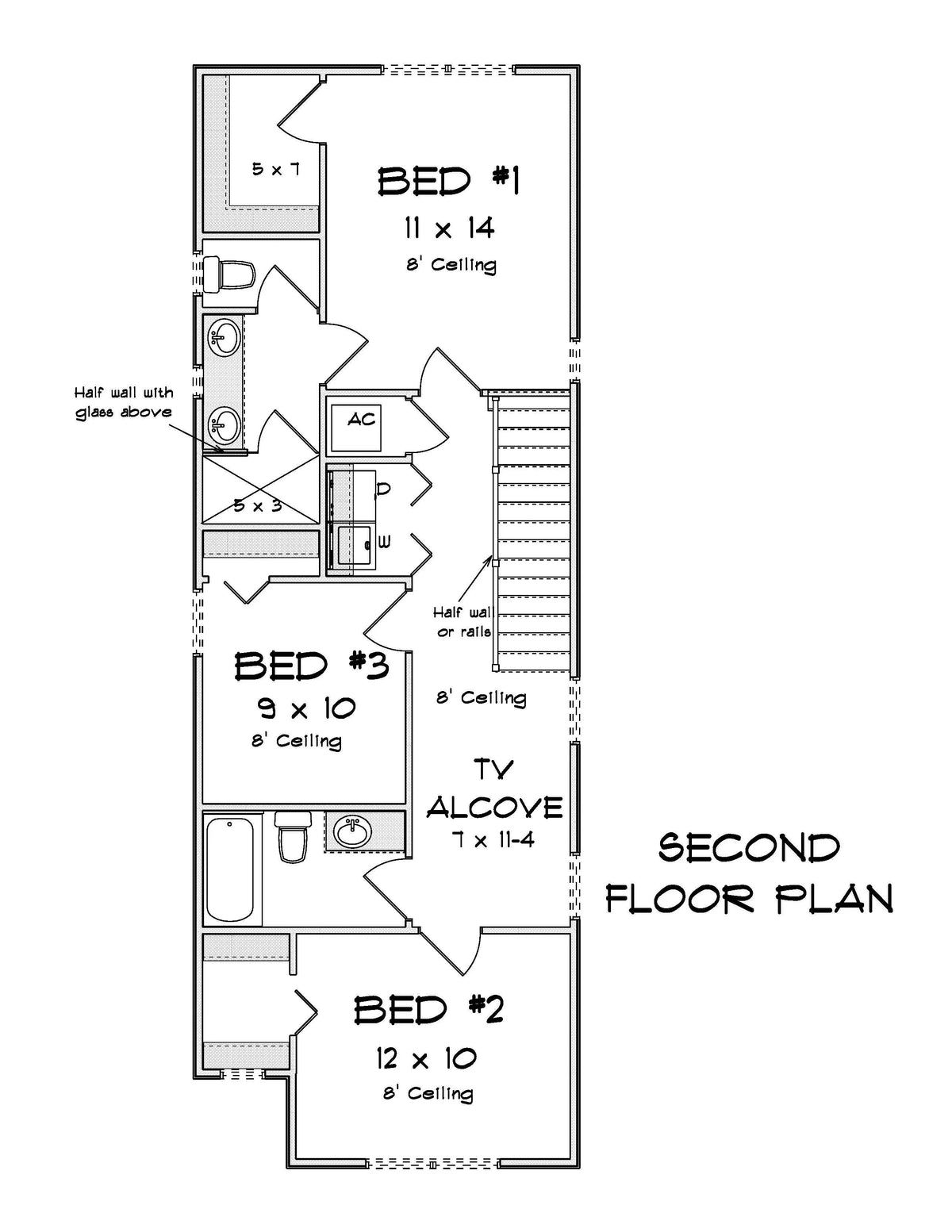 J7563-E Modern House Second Floor Plan, 4 Bedrooms, 3 Bathrooms | Plan 24619 