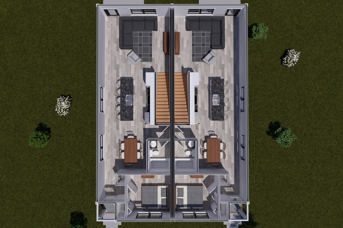 J7564-E Traditional Duplex House 3D First Floor, 8 Bedrooms, 6 Bathrooms | Plan 24620 