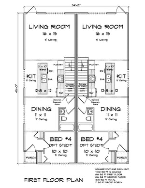 J7564-E Traditional Duplex House First Floor Plan, 8 Bedrooms, 6 Bathrooms | Plan 24620 