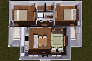 J7734-E Cottage House 3D First Floor, 2 Bedrooms, 2 Bathrooms | Plan 24621