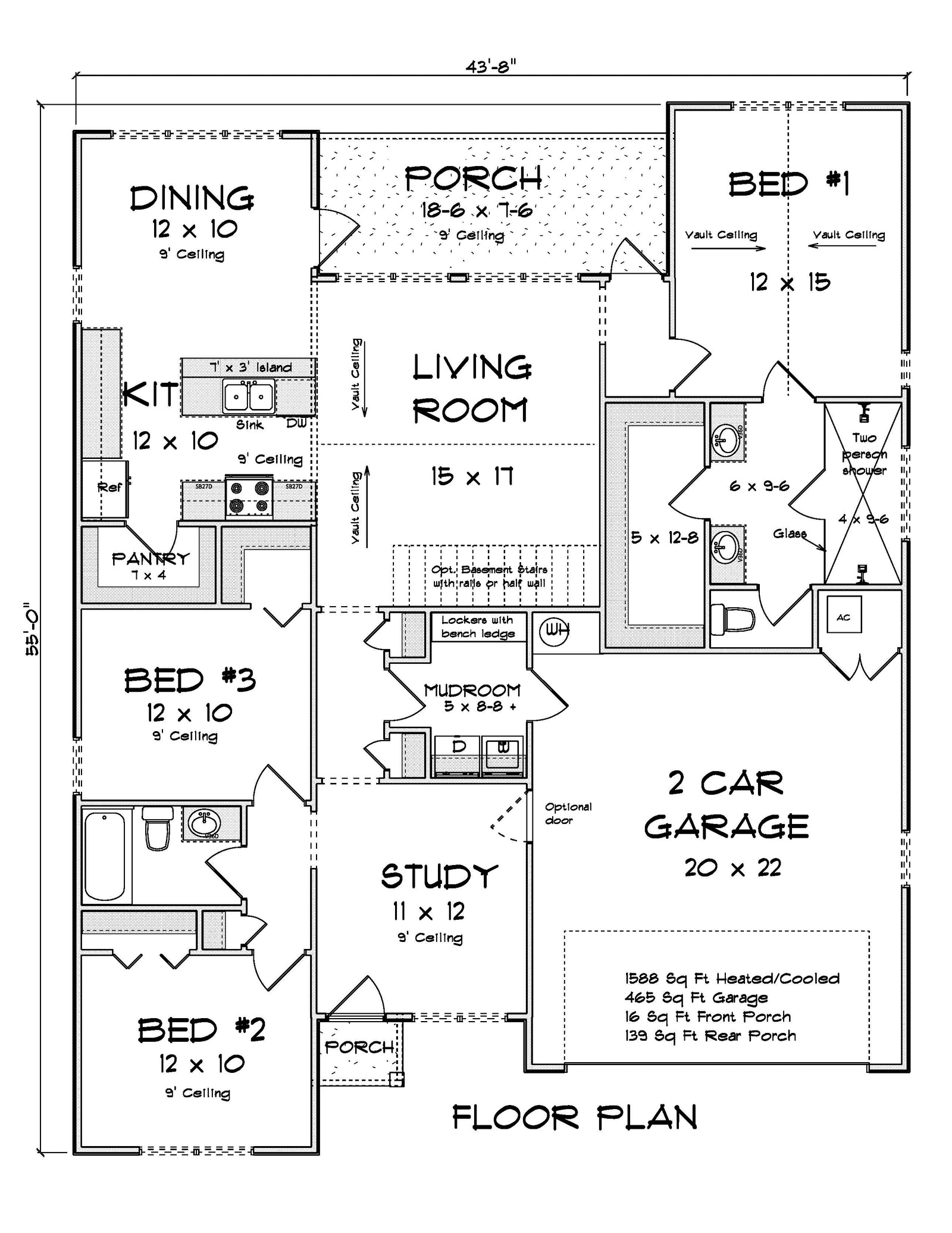 J7735-E Cottage House, 3 Bedrooms, 2 Bathrooms | Plan 24622 Exterior