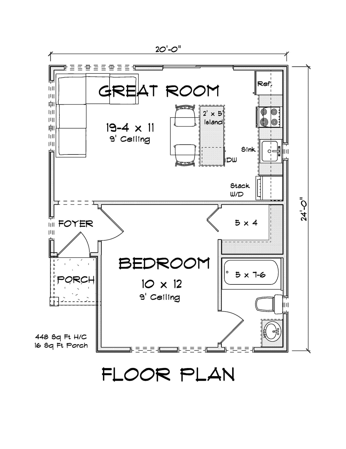 J7736-E Contemporary House First Floor Plan, 1 Bedroom, 1 Bathroom | Plan 24623