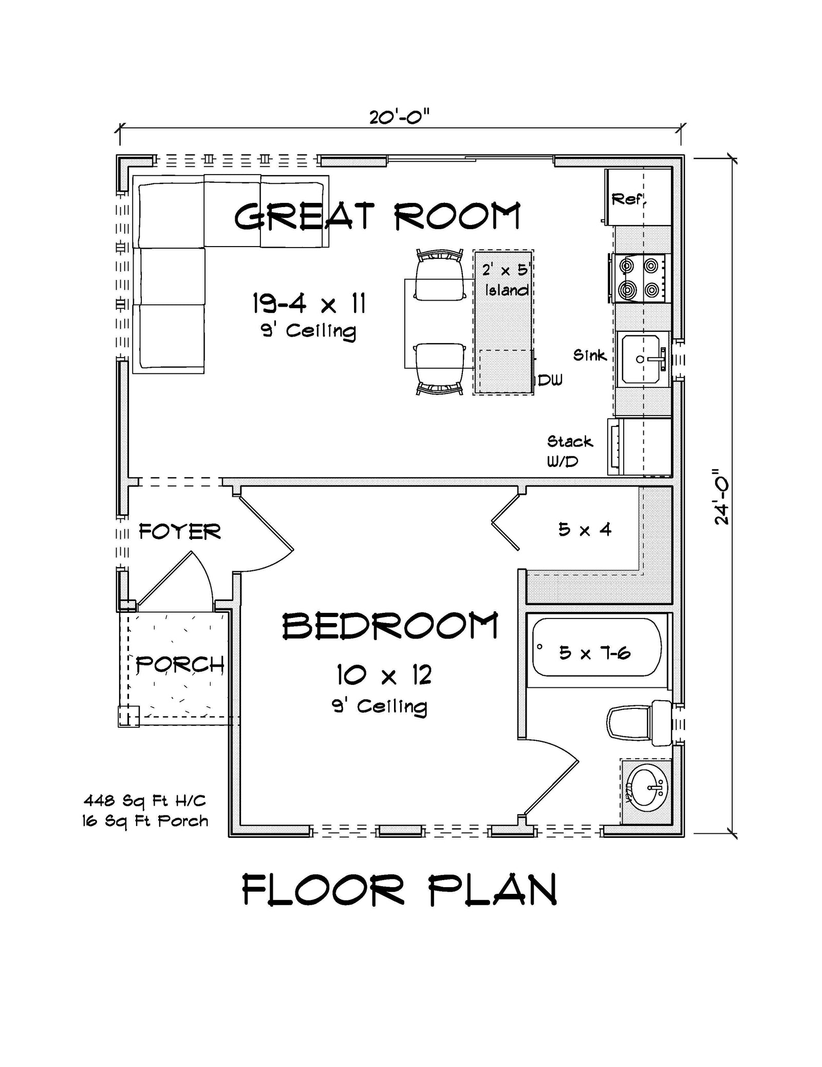J7736-E Contemporary House, 1 Bedroom, 1 Bathroom | Plan 24623 Exterior