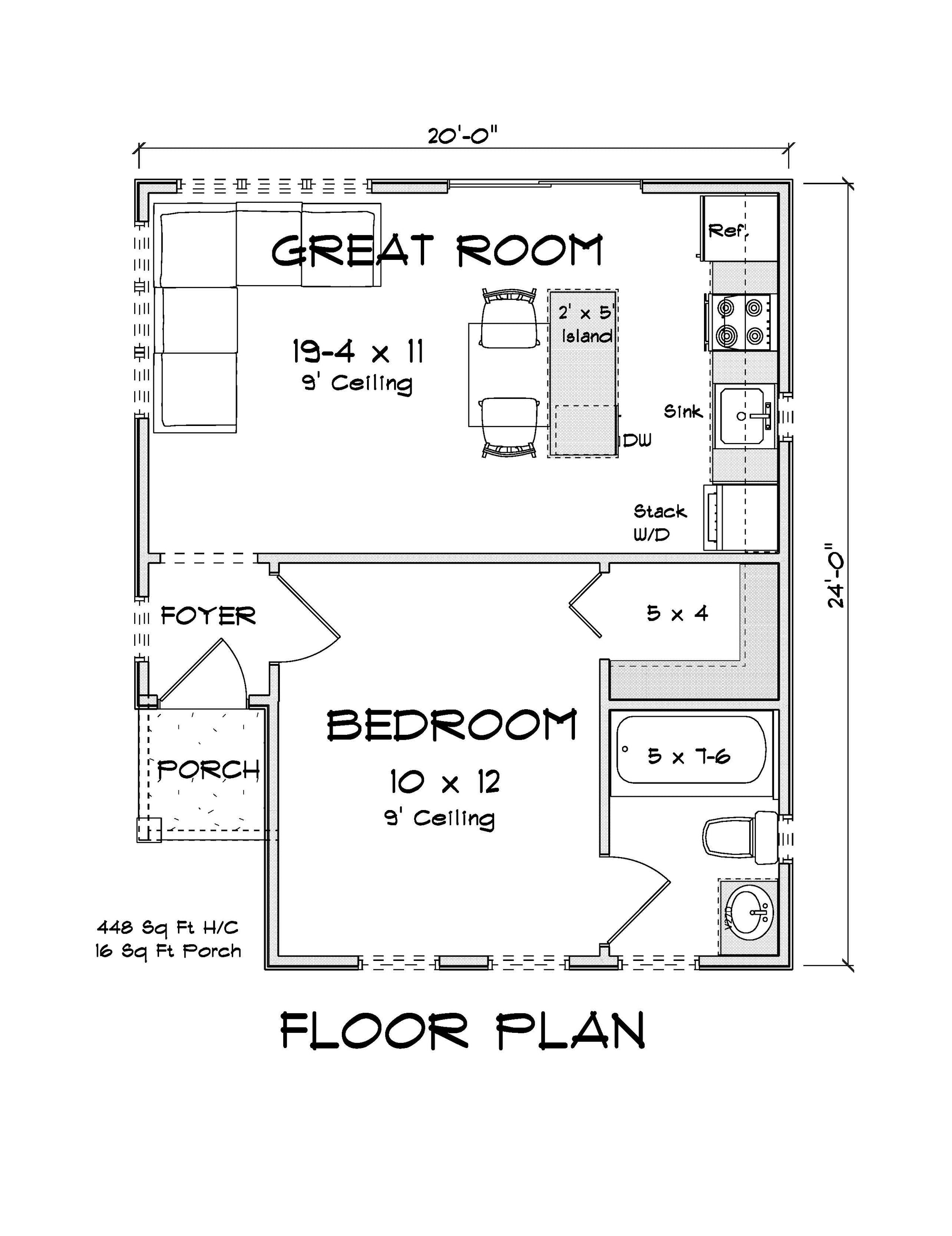 J7736-E Contemporary House First Floor Plan, 1 Bedroom, 1 Bathroom | Plan 24623