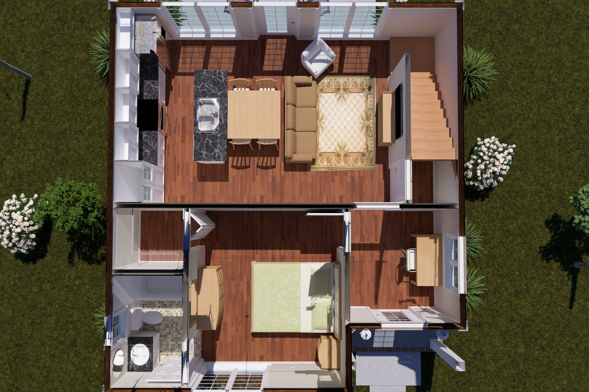 J7738-E Craftsman House 3D First Floor, 2 Bedrooms, 2 Bathrooms | Plan 24625 