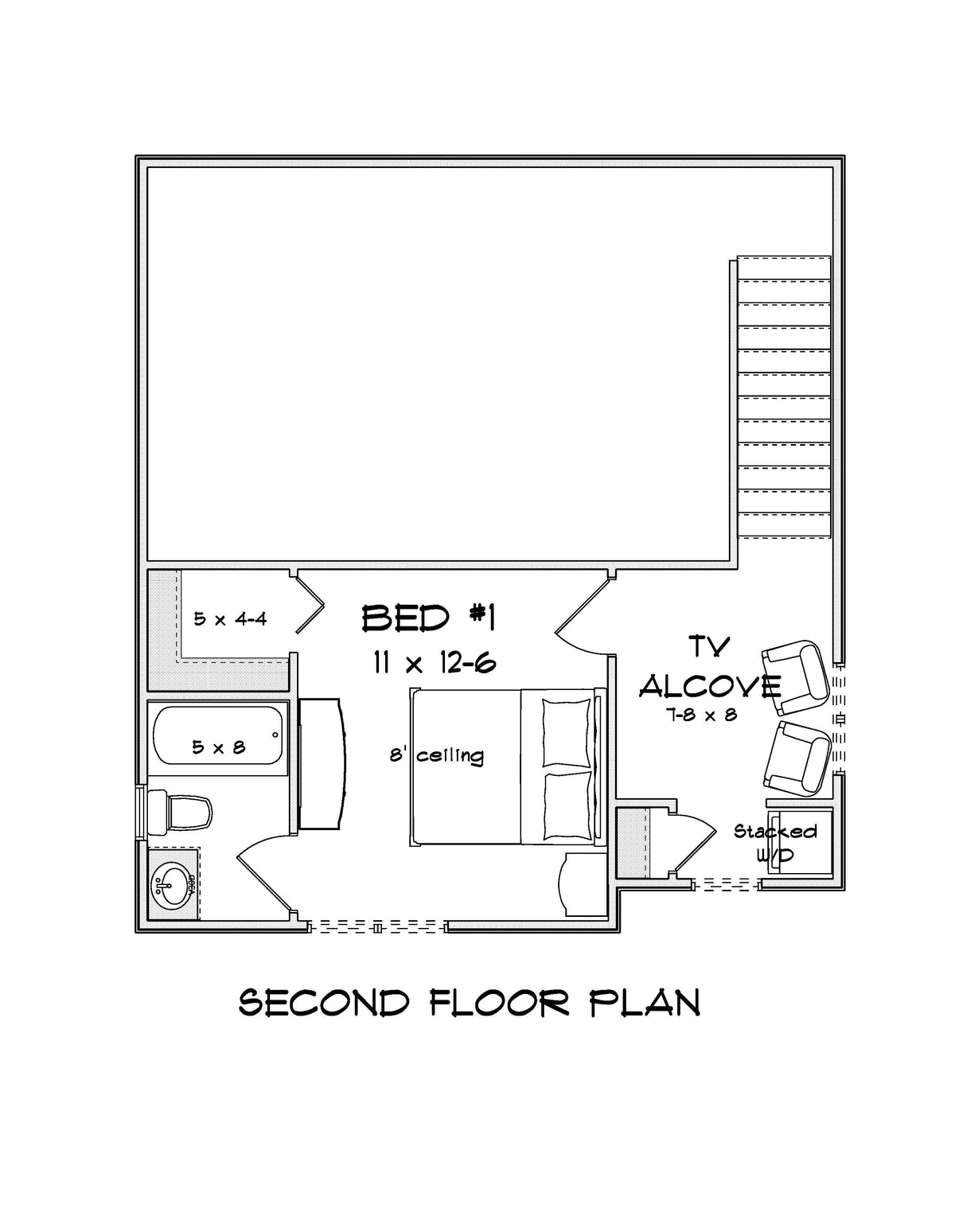 J7738-E Craftsman House Second Floor Plan, 2 Bedrooms, 2 Bathrooms | Plan 24625 