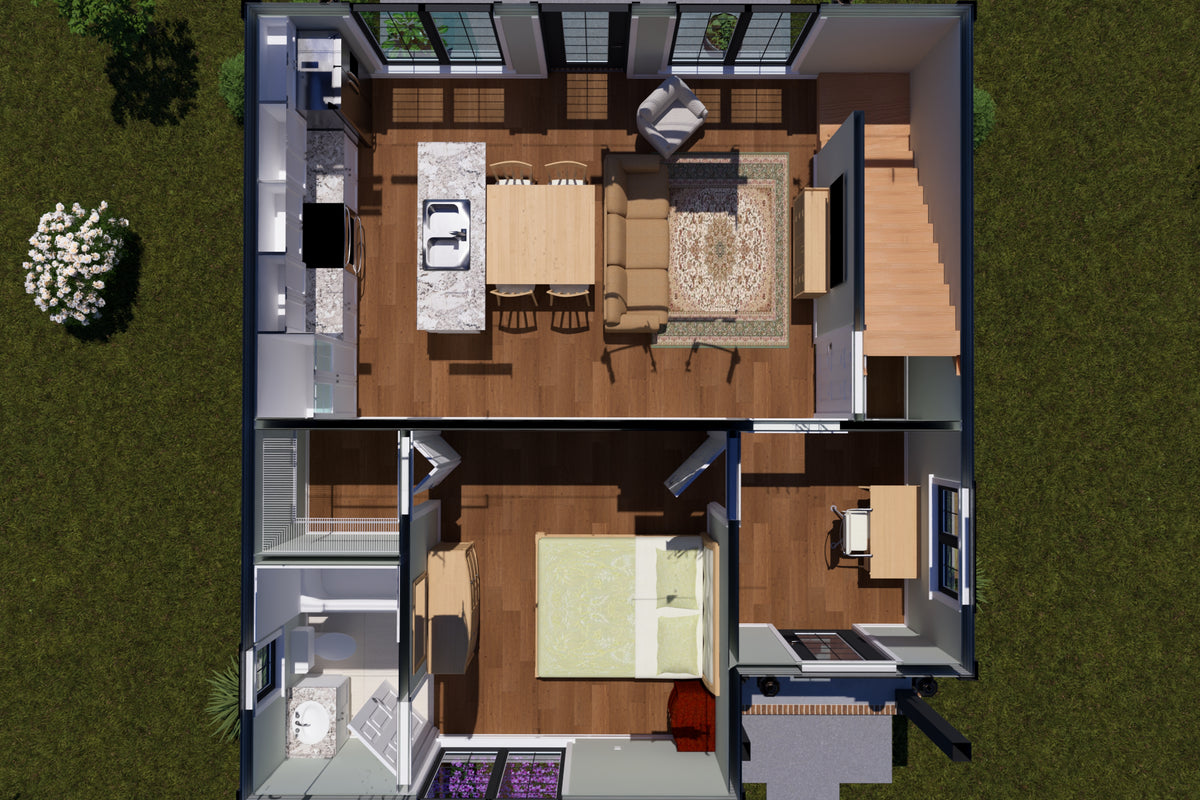 J7739-E Cottage House 3D First Floor, 3 Bedrooms, 3 Bathrooms | Plan 24626 