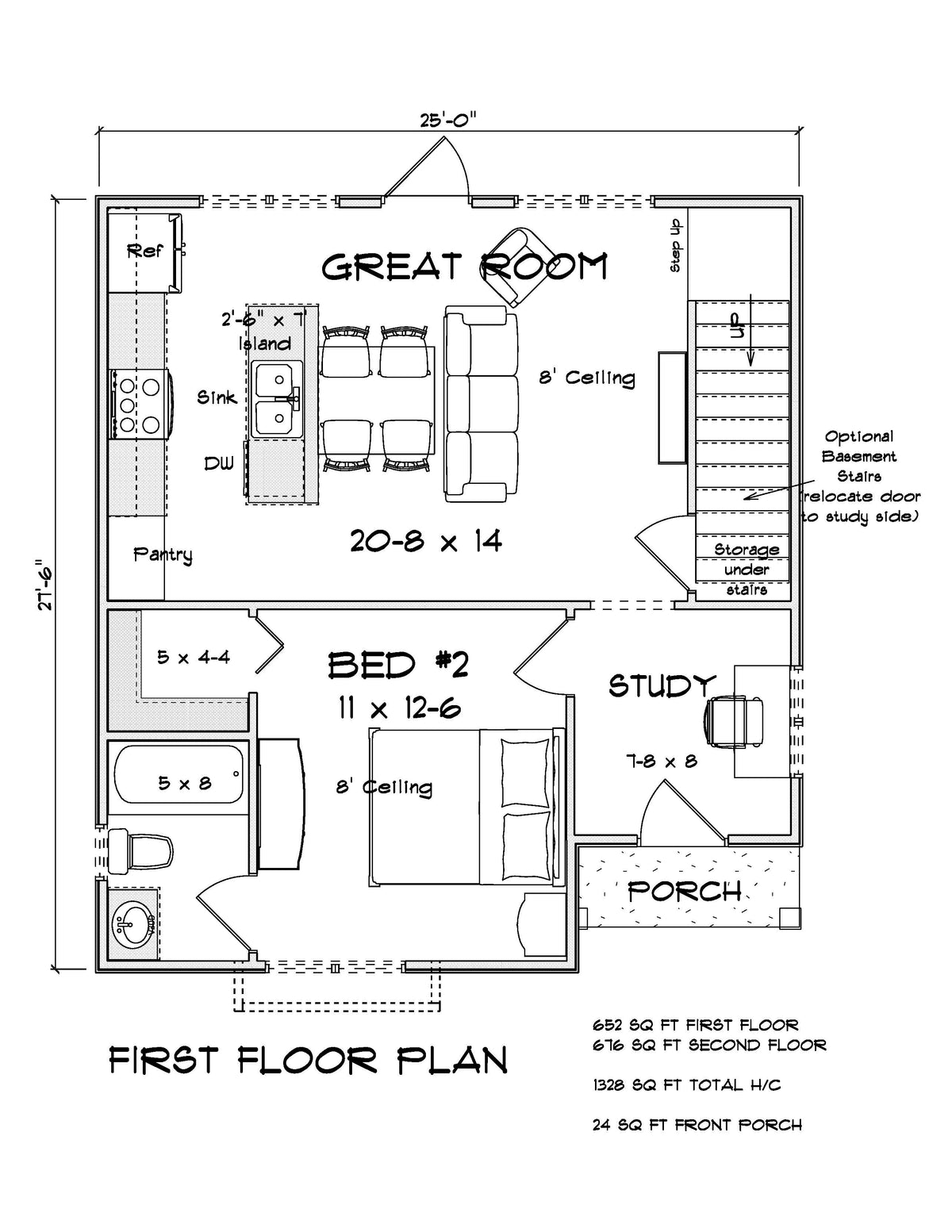 J7739-E Cottage House First Floor Plan, 3 Bedrooms, 3 Bathrooms | Plan 24626 