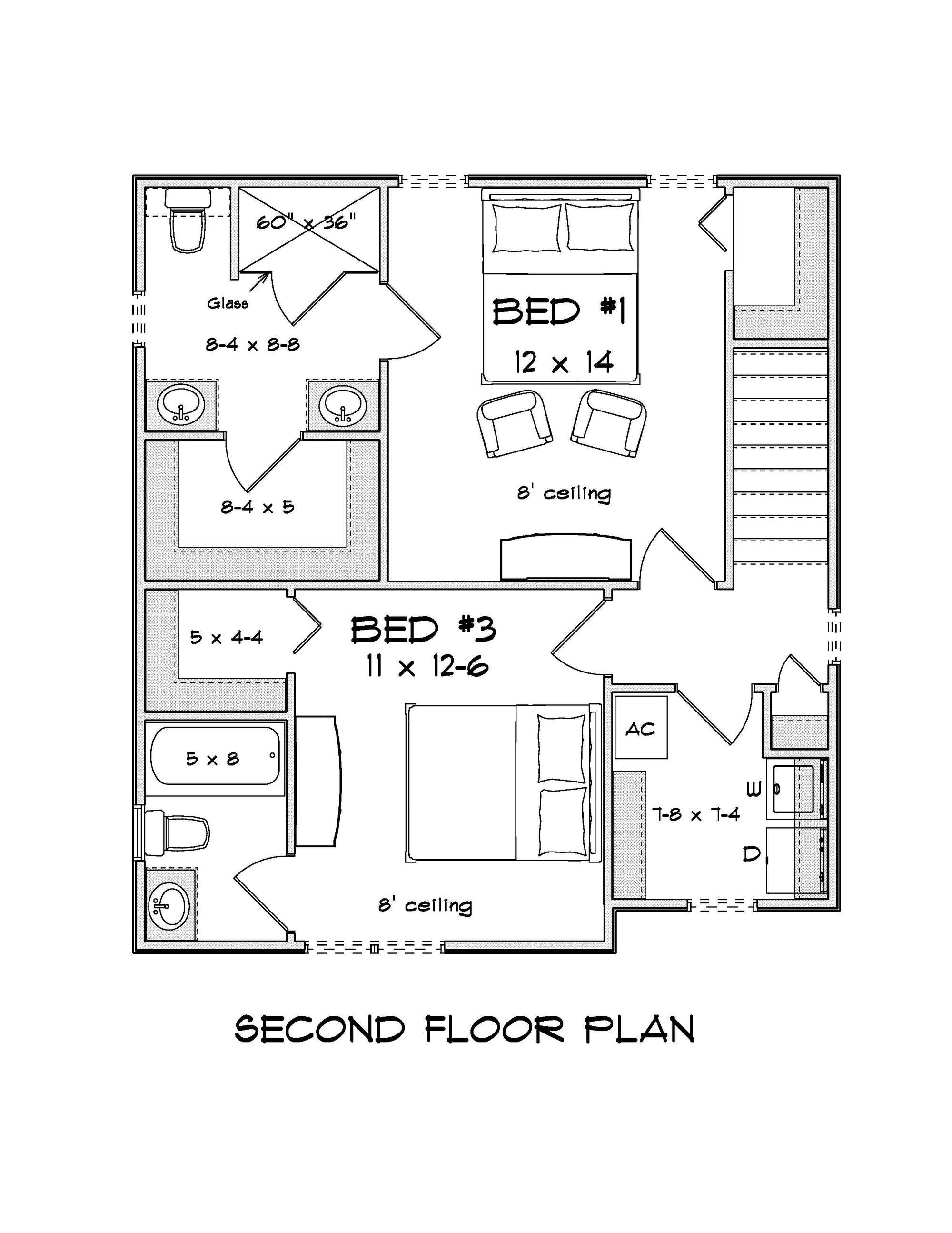 J7739-E Cottage House Second Floor Plan, 3 Bedrooms, 3 Bathrooms | Plan 24626 