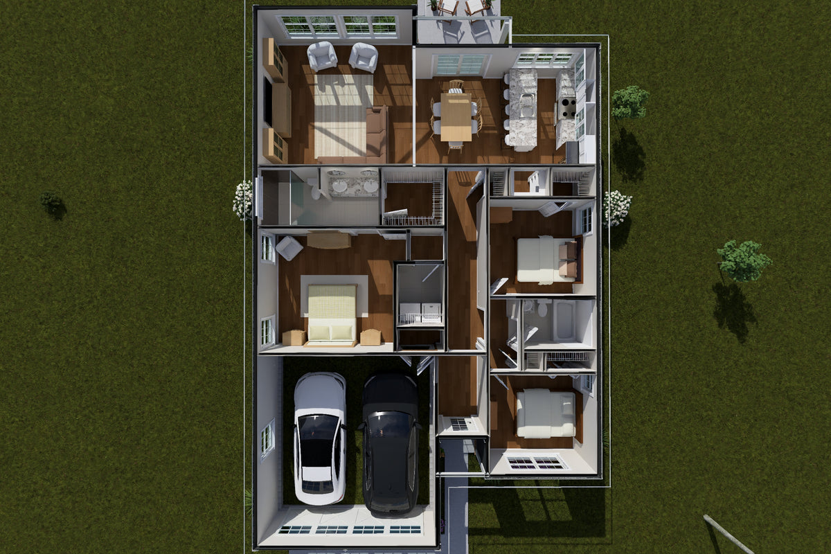J7740-E Cottage House 3D First Floor, 3 Bedrooms, 2 Bathrooms | Plan 24627 