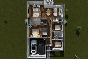 J7740-E Cottage House 3D First Floor, 3 Bedrooms, 2 Bathrooms | Plan 24627 