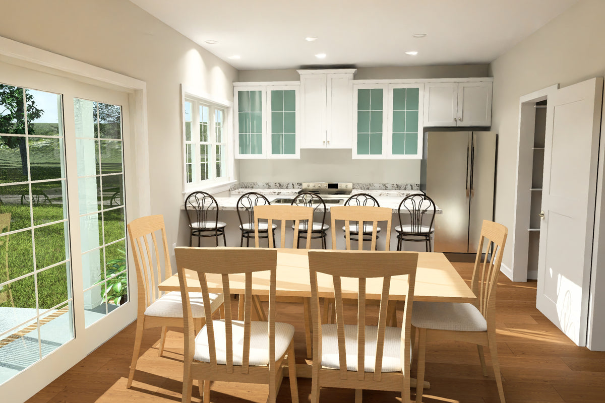 J7740-E Cottage House Dining and Kitchen, 3 Bedrooms, 2 Bathrooms | Plan 24627 
