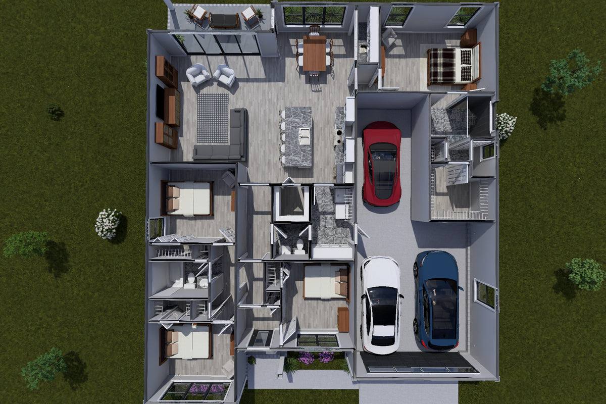 J7741-E Modern House 3D First Floor, 4 Bedrooms, 2.5 Bathrooms | Plan 24628