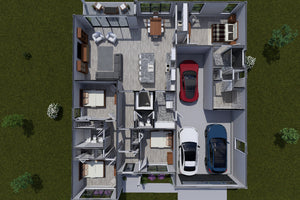 J7741-E Modern House 3D First Floor, 4 Bedrooms, 2.5 Bathrooms | Plan 24628