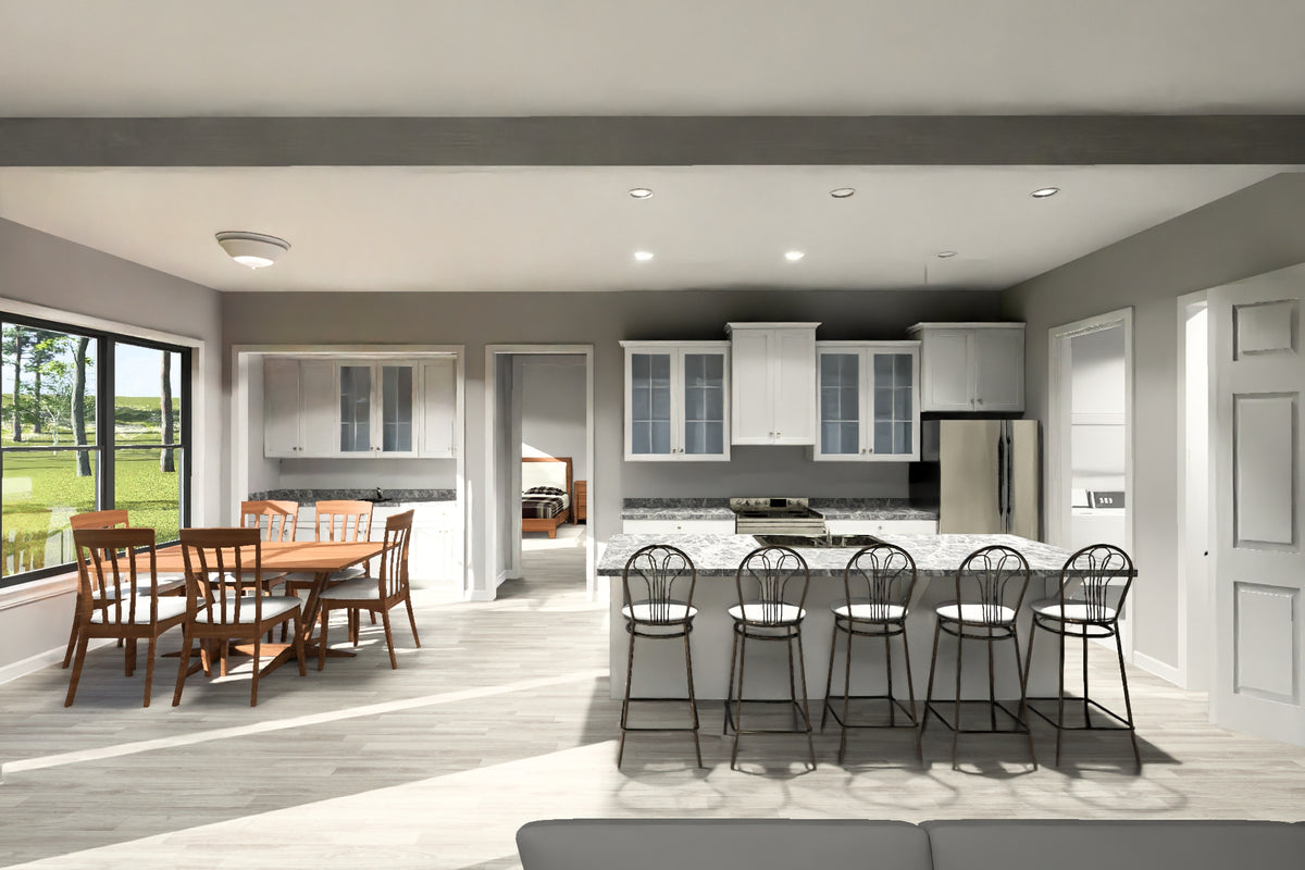 J7741-E Modern House Kitchen and Dining, 4 Bedrooms, 2.5 Bathrooms | Plan 24628 