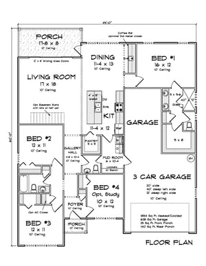 J7741-E Modern House First Floor Plan, 4 Bedrooms, 2.5 Bathrooms | Plan 24628