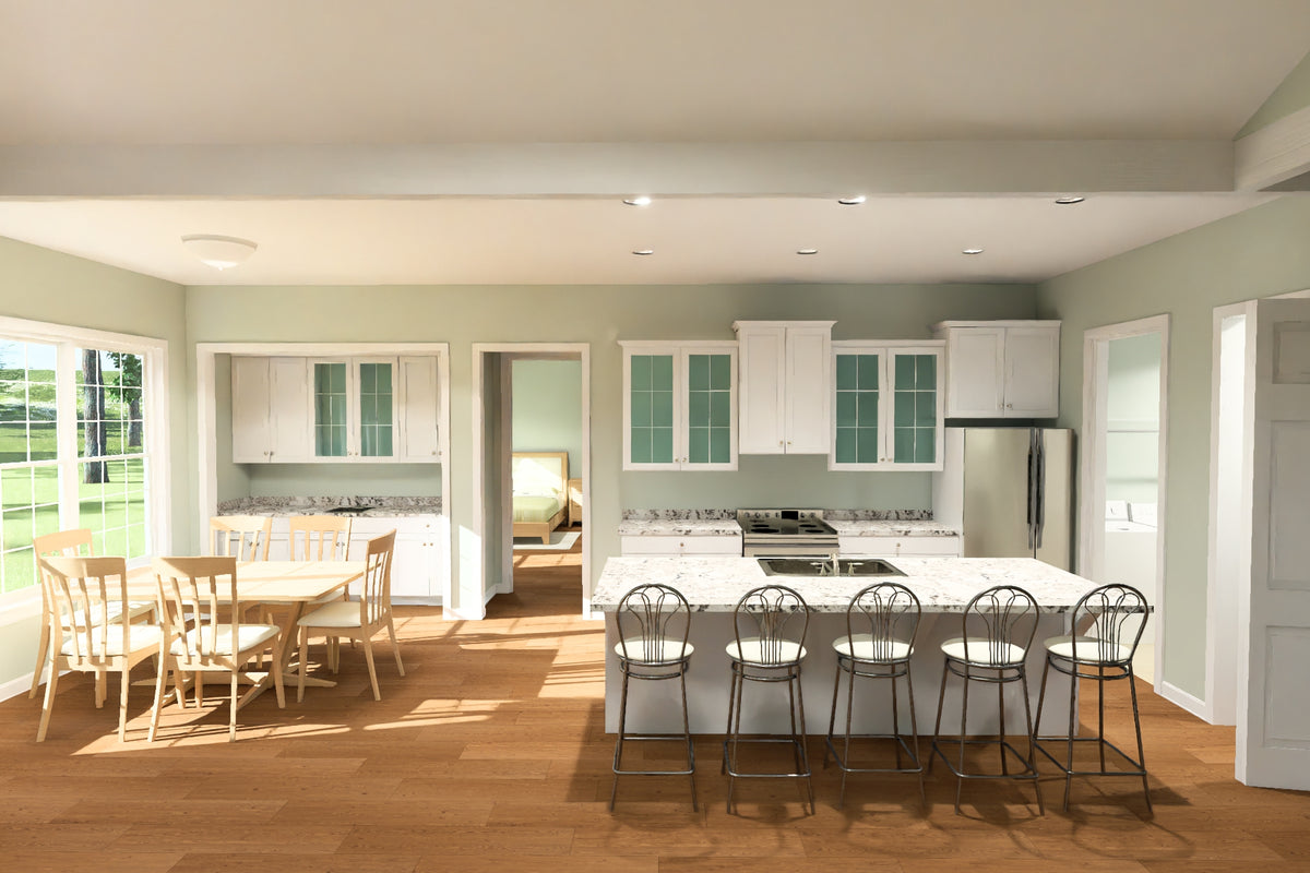 J7742-E Cottage House Kitchen and Dining, 4 Bedrooms, 2.5 Bathrooms | Plan 24629 