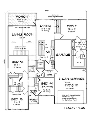 J7742-E Cottage House First Floor Plan, 4 Bedrooms, 2.5 Bathrooms | Plan 24629 