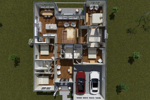 J7857-E Cottage House 3D Floor Plan, 4 Bedrooms, 3 Bathrooms | Silvermist 24631 Exterior-