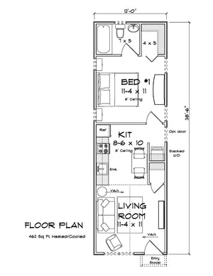 J7859-E Cottage House First Floor Plan, 1 Bedroom, 1 Bathroom | Oakridge Falls 