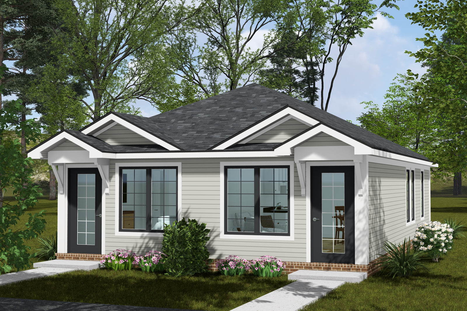 J7860-E Cottage Duplex House, 1 Bedroom, 1 Bathroom | Meadowlawn Exterior