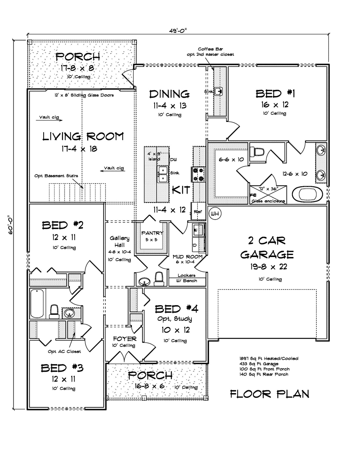 J7861-E Farmhouse House First Floor Plan, 4 Bedrooms, 2.5 Bathrooms | Willowbrook Haven 24635 