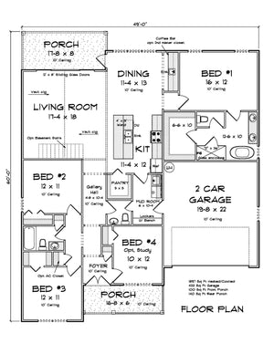 J7861-E Farmhouse House First Floor Plan, 4 Bedrooms, 2.5 Bathrooms | Willowbrook Haven 24635 