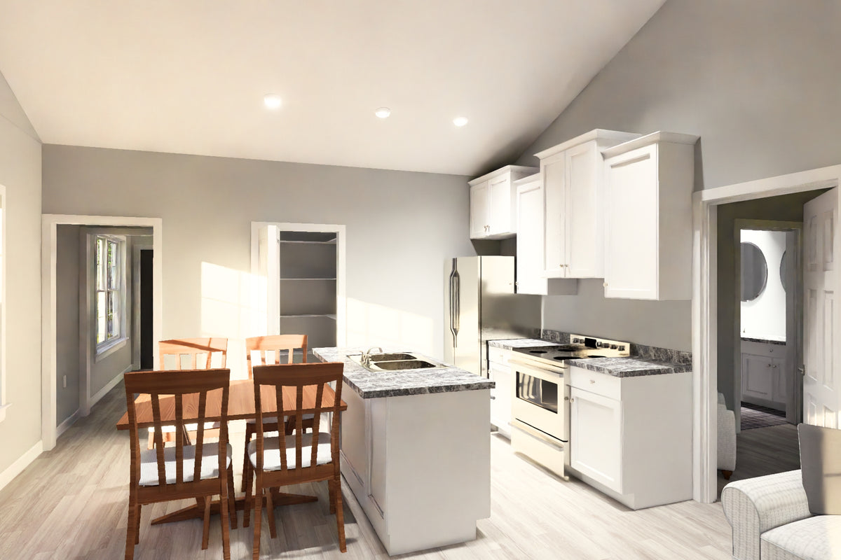J7863-E Cottage Duplex House Kitchen, 2 Bedrooms, 2 Bathrooms per unit | Aldercrest 24637 
