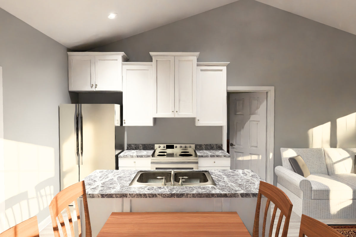 J7863-E Cottage Duplex House Kitchen, 2 Bedrooms, 2 Bathrooms per unit | Aldercrest 24637 