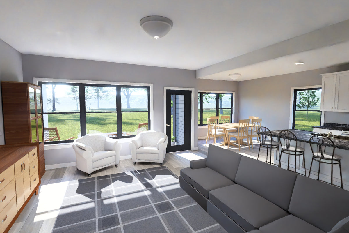 J7864-E Contemporary House Living Room, 4 Bedrooms, 2.5 Bathrooms | Riverglade 24638 