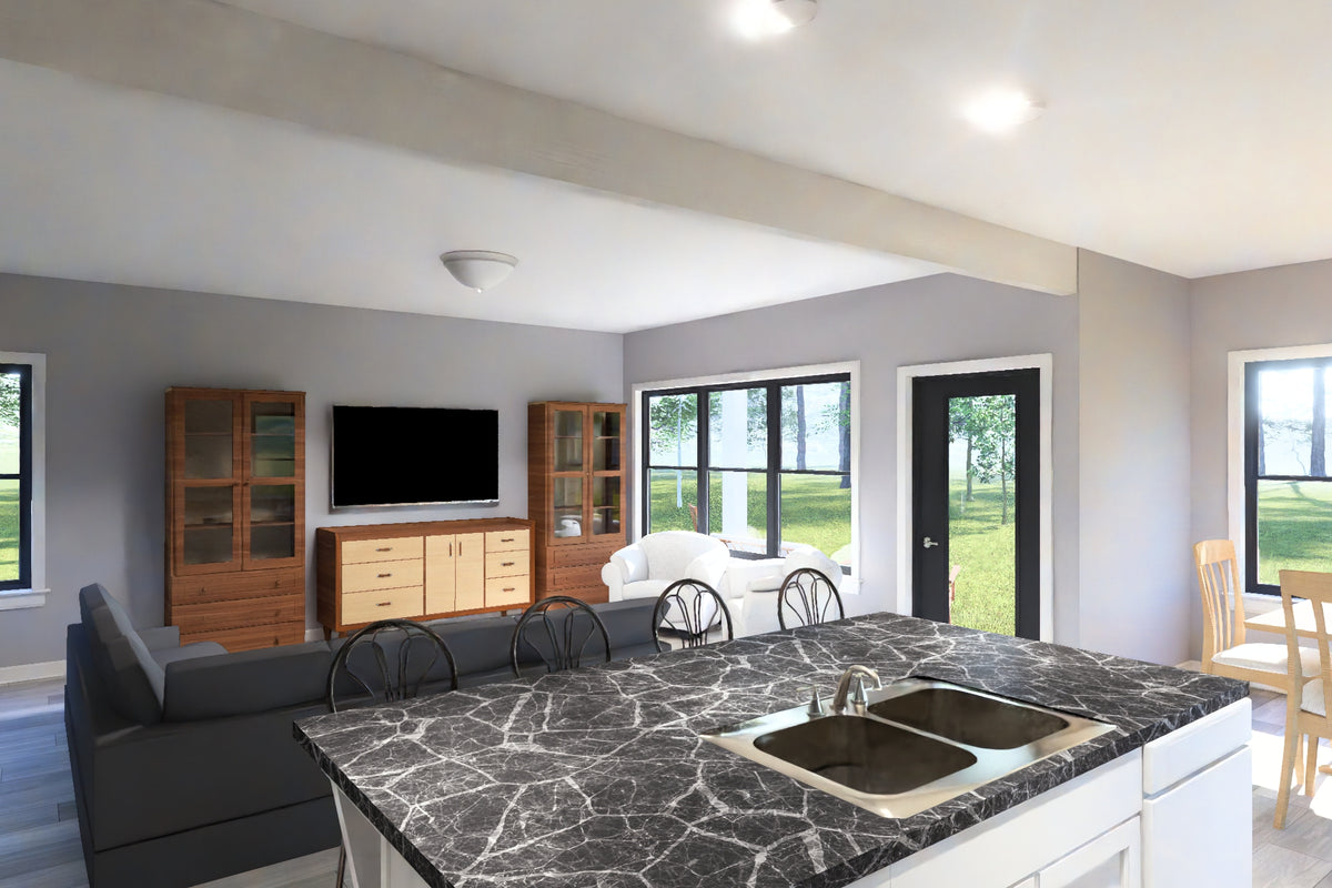 J7864-E Contemporary House Living Room, 4 Bedrooms, 2.5 Bathrooms | Riverglade 24638 