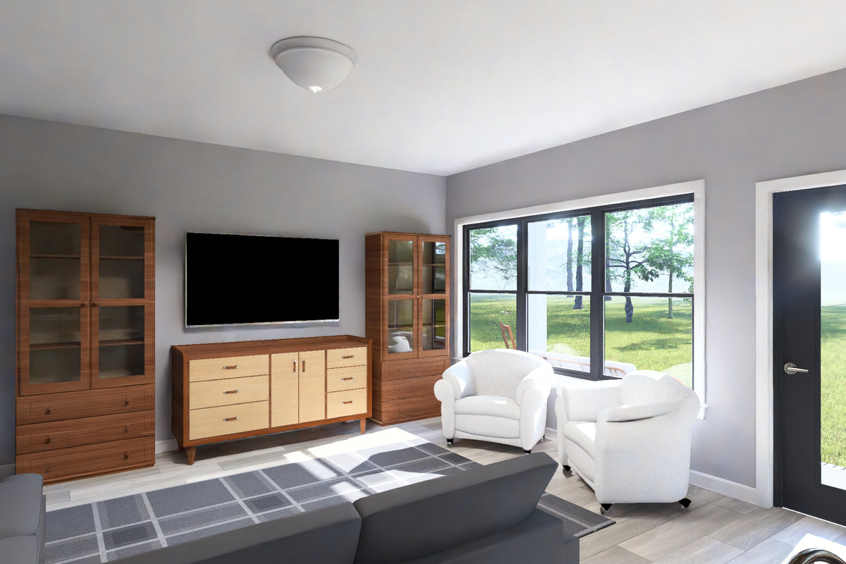 J7864-E Contemporary House Living Room, 4 Bedrooms, 2.5 Bathrooms | Riverglade 24638 