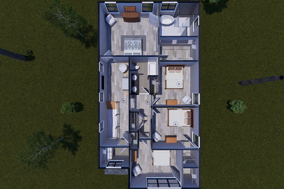 J7864-E Contemporary House 3D Second Floor, 4 Bedrooms, 2.5 Bathrooms | Riverglade 24638 