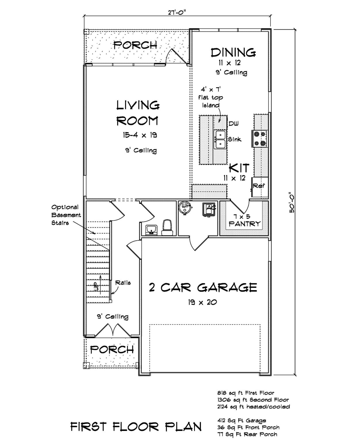 J7864-E Contemporary House First Floor Plan, 4 Bedrooms, 2.5 Bathrooms | Riverglade 24638 