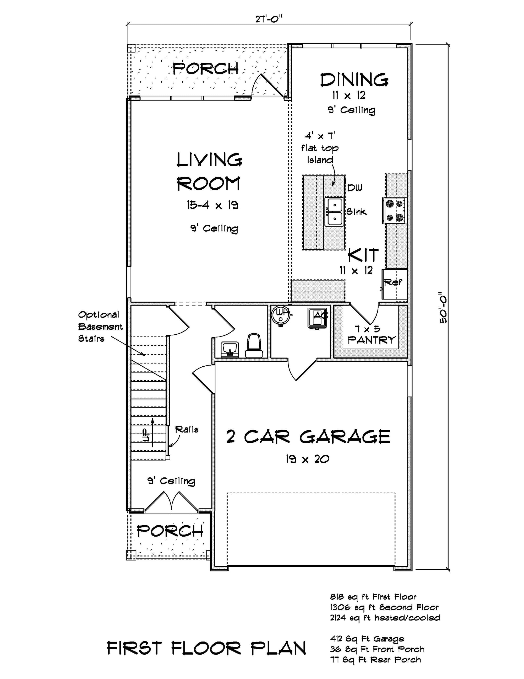 J7864-E Contemporary House First Floor Plan, 4 Bedrooms, 2.5 Bathrooms | Riverglade 24638 