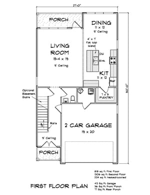 J7864-E Contemporary House First Floor Plan, 4 Bedrooms, 2.5 Bathrooms | Riverglade 24638 