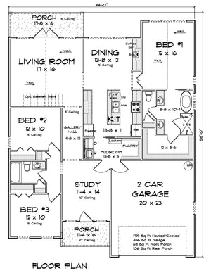 J7865-E Craftsman House First Floor Plan, 3 Bedrooms, 2 Bathrooms | Maplewood Springs 24639 