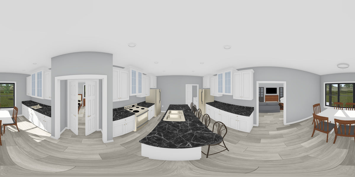 J7866-E Contemporary House Kitchen Panorama, 3 Bedrooms, 2 Bathrooms | Seaview Ridge 24640 