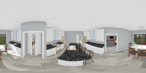 J7866-E Contemporary House Kitchen Panorama, 3 Bedrooms, 2 Bathrooms | Seaview Ridge 24640 