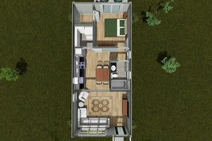 J7922-E Cottage House 3D Floor Plan, 1 Bedroom, 1 Bathroom | Plan 24641 