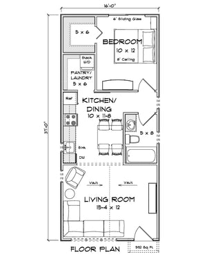 J7922-E Cottage House First Floor Plan, 1 Bedroom, 1 Bathroom | Plan 24641 